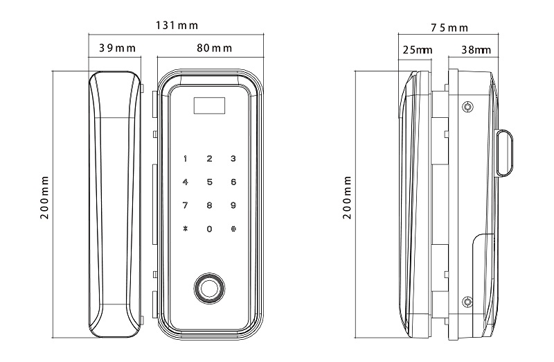 khóa cửa kính, khóa vân tay cửa kính, khóa cửa kính cường lực, ZKTeco GL300